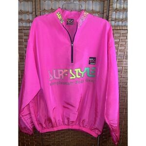 Vintage 80s Surf Style Windbreaker Jacket Men's One Size 1/4 Zip Neon Pink Retro
